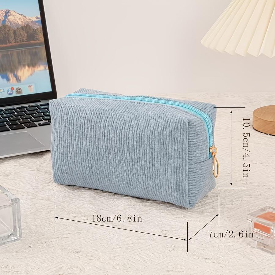 1pc Corduroy Makeup Bag Pencil Case Large Capacity Solid Stationery Storage Bag School Desktop Organizer Travel Lipstick Bag