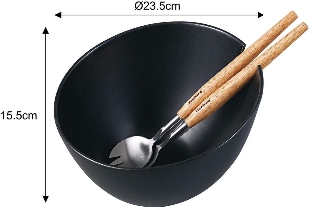 Porcelanowa misa czarna 23cm do sałatek z łyżkami KLAUSBERG KB-7786