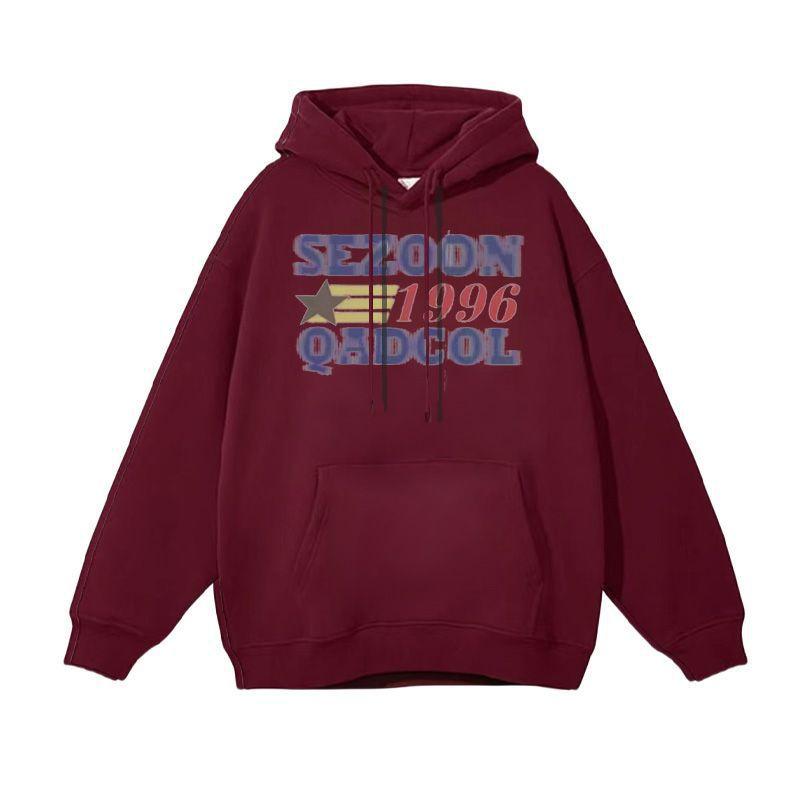 Американский свитер женский модный бренд свободный ретро принт с буквами с капюшоном гонконгский стиль универсальная повседневная куртка XXL бордовый 2500₽