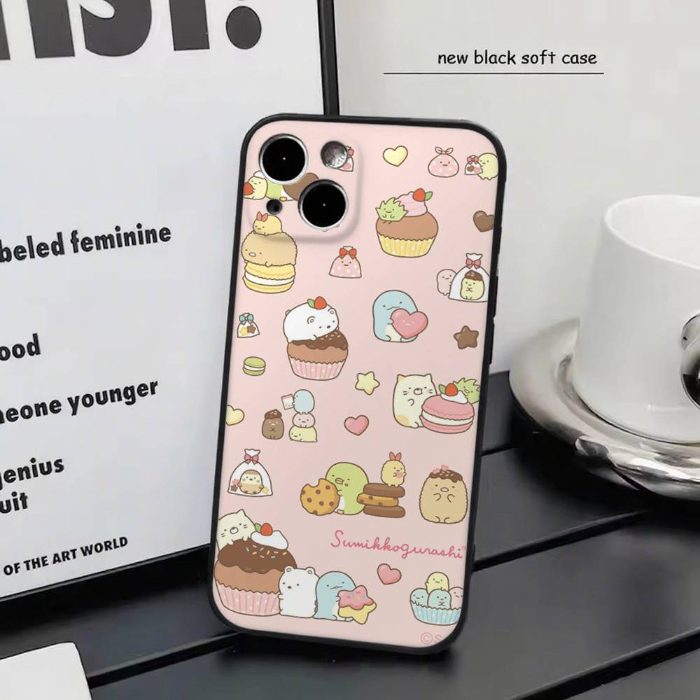 Cute Cartoon Sumikko Gurashi For iPhone 13,17,11,12,16,14,15,Plus,Pro Max Soft Silicone Black Phone Case