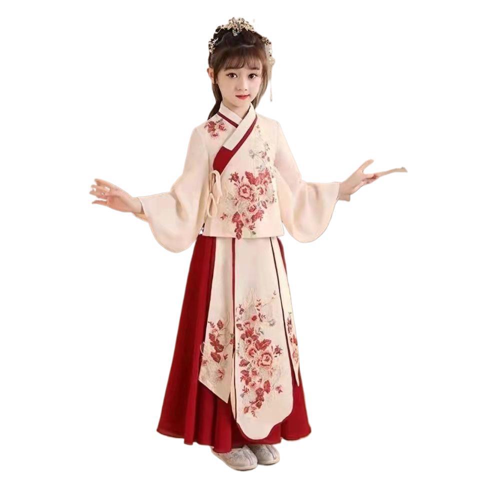 Girls' Hanfu Fairy Dress: Chinese Style Spring/Summer Ancient Costume with Princess Skirt for Children