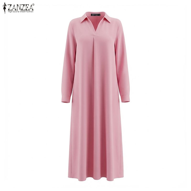ZANZEA Vestido informal de manga larga con cuello vuelto para mujer