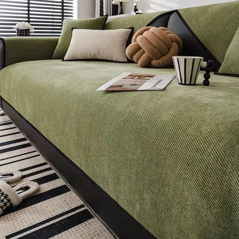 

2025 High Grade Solid Color Chenille Sofa Cover Four Season Universal Sofa Towel For Living Room Non-slip Sectional Couch Cover 30x50cm pillowcase зелёный