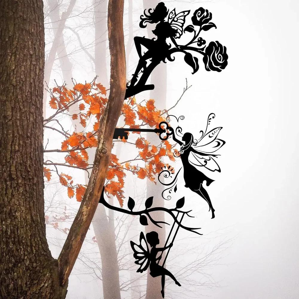 Enchanting Fairy Silhouette Metal Decoration: Graceful Garden Ornament with Butterflies & Flowers.Add Magic to Patio.