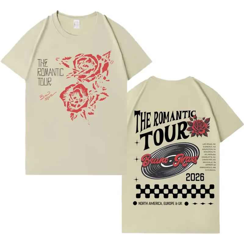 

Bruno Mars 2026 Tour The Romantic album graphics 100cotton Unisex shirt New Y2K ONeck Short Sleeve Mens womens summer Tshirt M