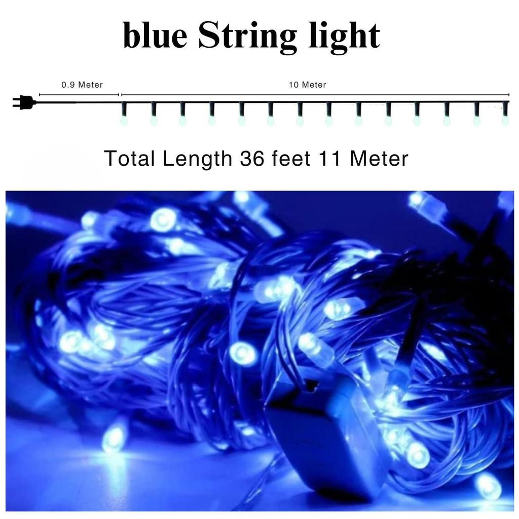36 Ft LED Pixel String Lights  Blue LED Bulbs On Flexible Copper WireDecorative Serial Lights for Diwali, Christmas, Wedding & Home Decor | Pack of 3