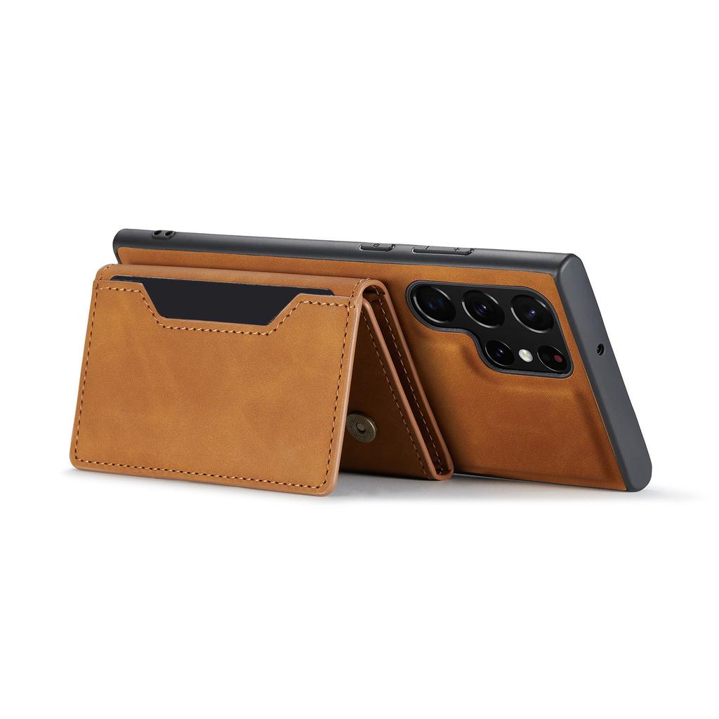 Phone Case Magnetic Card Holder Wallet Stand Cover Fit for Samsung Galaxy S22 Brown S22 Ultra