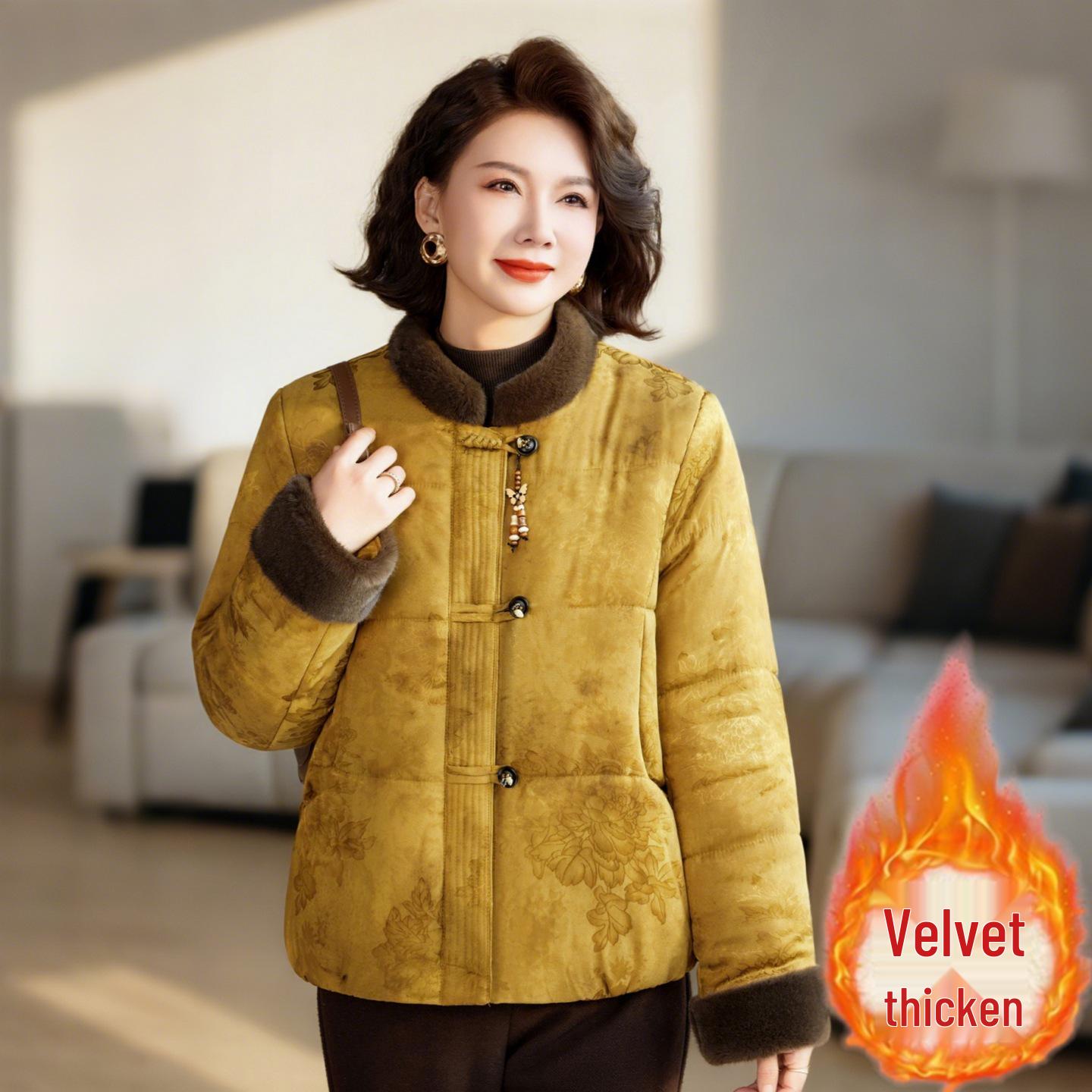 

Women s Winter Warm Velvet-Enhanced Cotton Jacket for Middle-Aged & Elderly 2XL (Recommended 105-120 lbs)