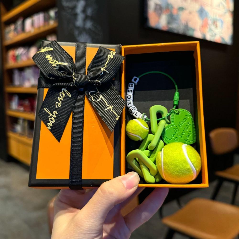 PVC Badminton Keychain Leather Heart Women Bag Charm Trendy Funny Tennis Ornament  Car Key