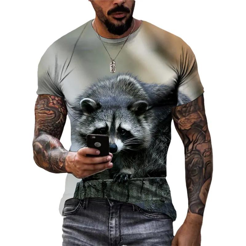 3D Printed Funny Raccoon T Shirt For Men Cute Animal Pattern T-Shirts Summer Fashion Casual Round Neck Tees Loose Short Sleeves