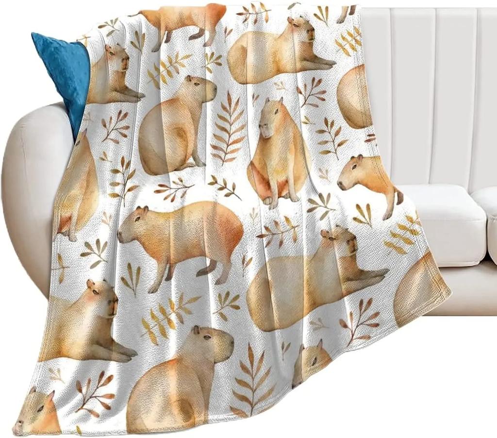Capybara Flannel Throw Blanket Cute Animals Pattern Blanket Lightweight Comfortable Warm Super Soft Blanket for Couch Bed Sofa