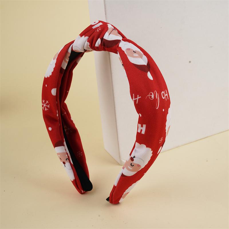 Christmas Print Cloth Knot Hairbands for Women Girls Shopping Party Holiday Headpiece Fashion Ladies Head Hoop