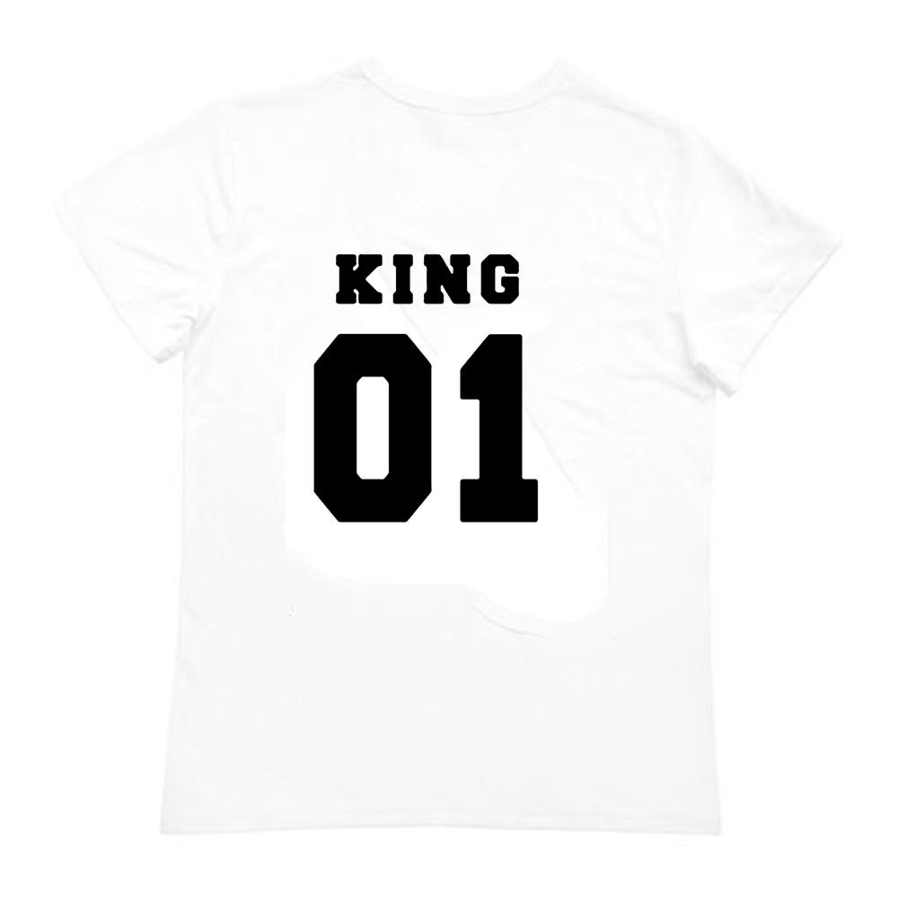 King Queen Letter Crown Printed Black White T Shirts Summer Casual O Neck Short Sleeve Tees