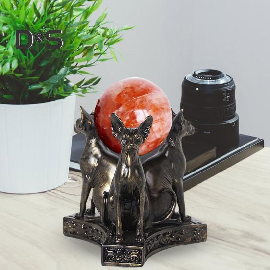 Faux Crystal Ball Display Stand Black Cat Animal Hand Holder Resin Statue Sculpture Home Office Bookshelf Desktop Decoration Ornament