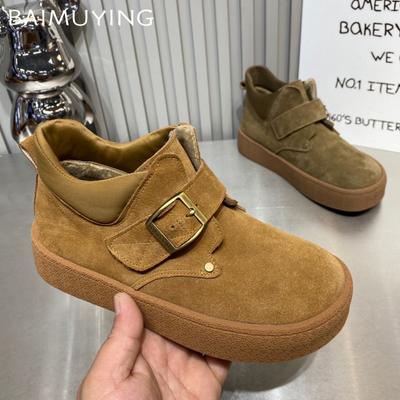 Balerini din piele întoarsă pentru femei, cizme de zăpadă până la gleznă, cu platformă, pantofi casual, de designer, cu pluș scurt din bumbac, cizme 2024, tendință, de iarnă, pentru mers, cizme pentru femei