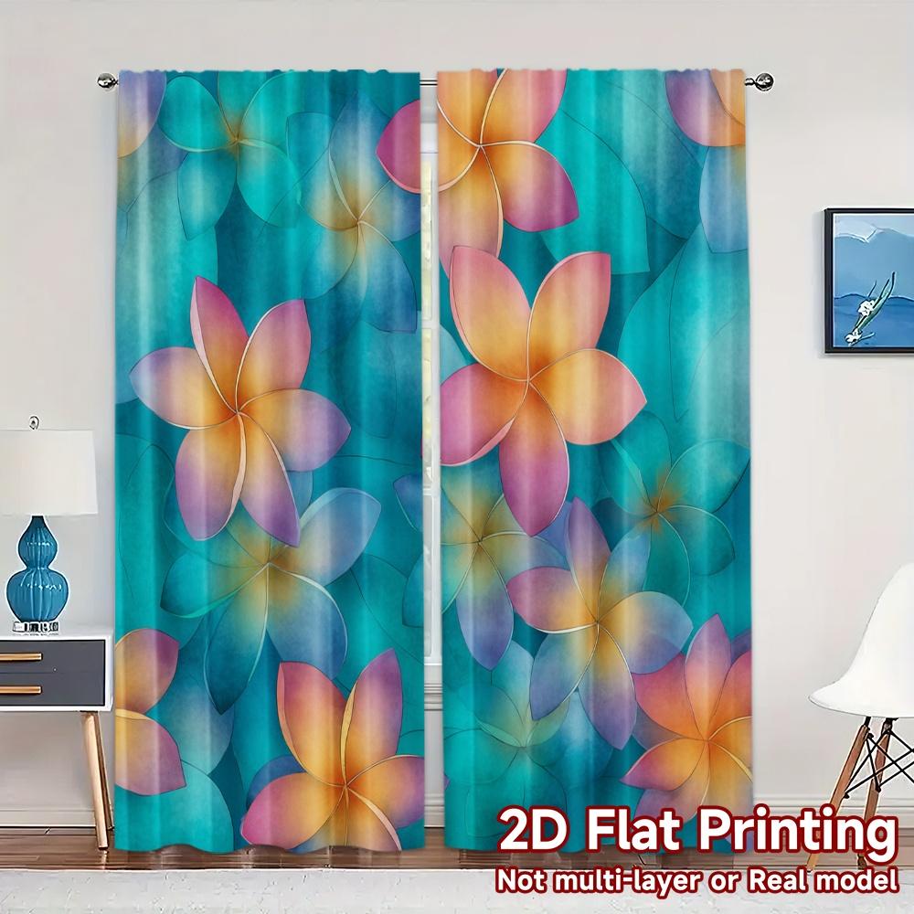 

Flat Printing Curtains Without Rod Floral Pattern Blue Background Women Is Day Festival Fashion Versatile Set Of 2 Made Polyester W100*H70(CM)-Grommet top&2PCS