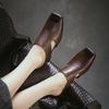 Johnature Retro Square Toe Thick Heel Fashion Slippers Breathable And Versatile Genuine Leather Women's Shoes