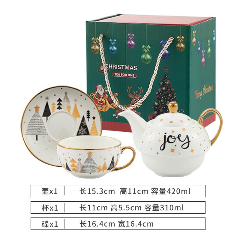 Christmas Ceramic Teapot Cup Teaware Set Home Floral Tea Pot Nordic Style Coffee Cup with Lid Cartoon Cute Ceramic Mug Tea Cup