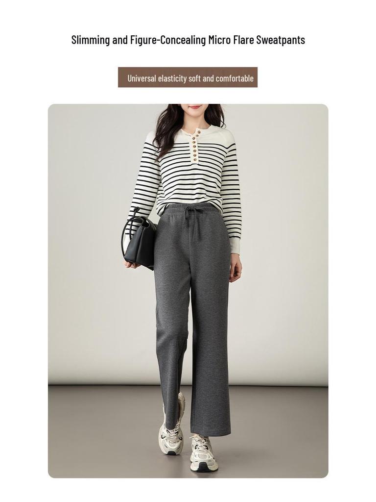 Women's High-Waisted Slimming Gray Cropped Flare Pants - Modal Cotton, Spring/Autumn 2025