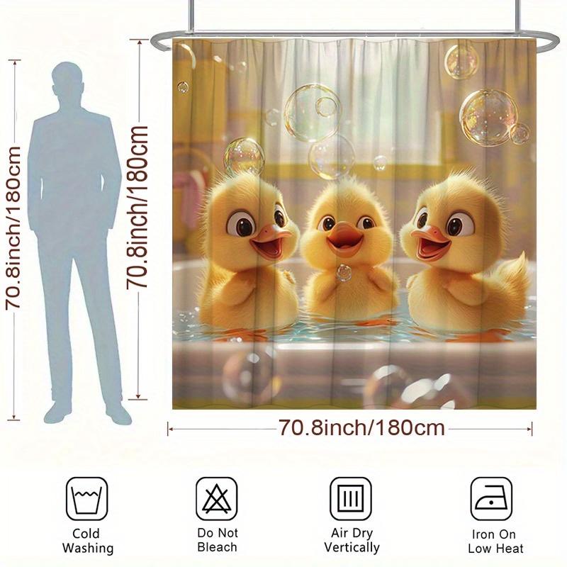Playful Ducks Shower Curtain - Heartwarming Bath Time, Polyester, 12 Hooks, 70.8x70.8 Inches, Adorable Design, Machine Washable