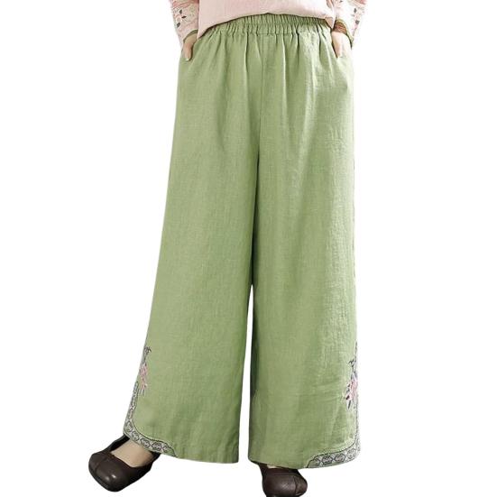 מכנסיים ארוכים בסגנון סיני אלסטי מותן רחב רגל מכנסיים מזדמנים עיצוב כיסים רופפים מכנסי רטרו