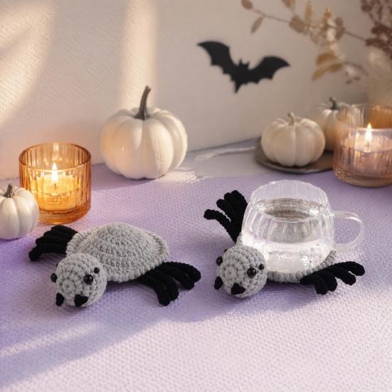 Knitted Cup Pads Handmade Crochet Halloween Coaster, 3D Bat Pumpkin Ghost Drink Mat Festive Coasters for Table Decor, Home Accessories Kitchen