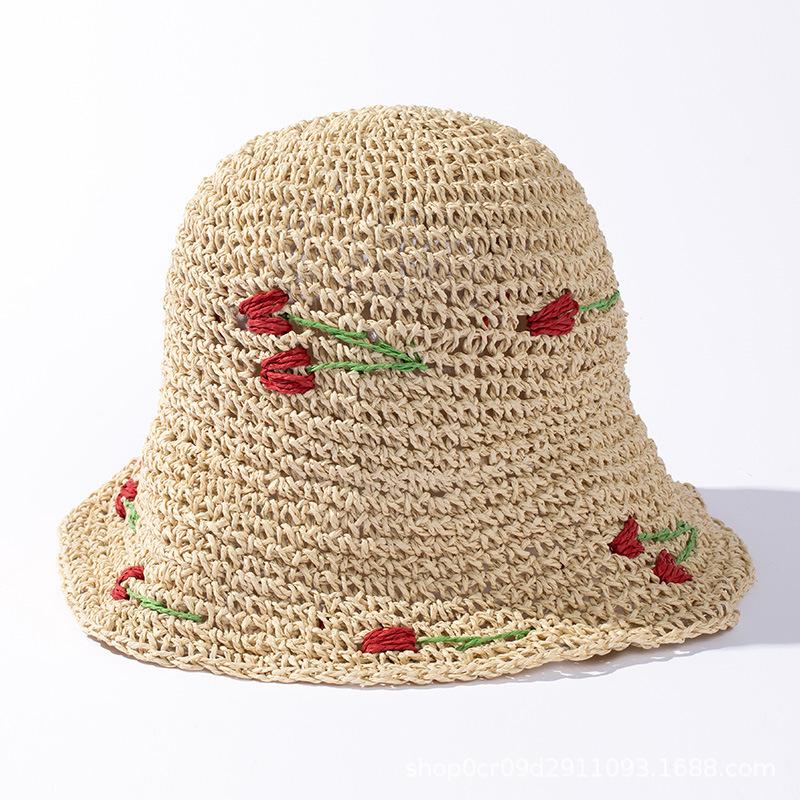 Vacation-style Cute Cherry Straw Bucket Hat - Wide Brim Sun Hat for Women - Straw Hat for Beach and Sun Protection