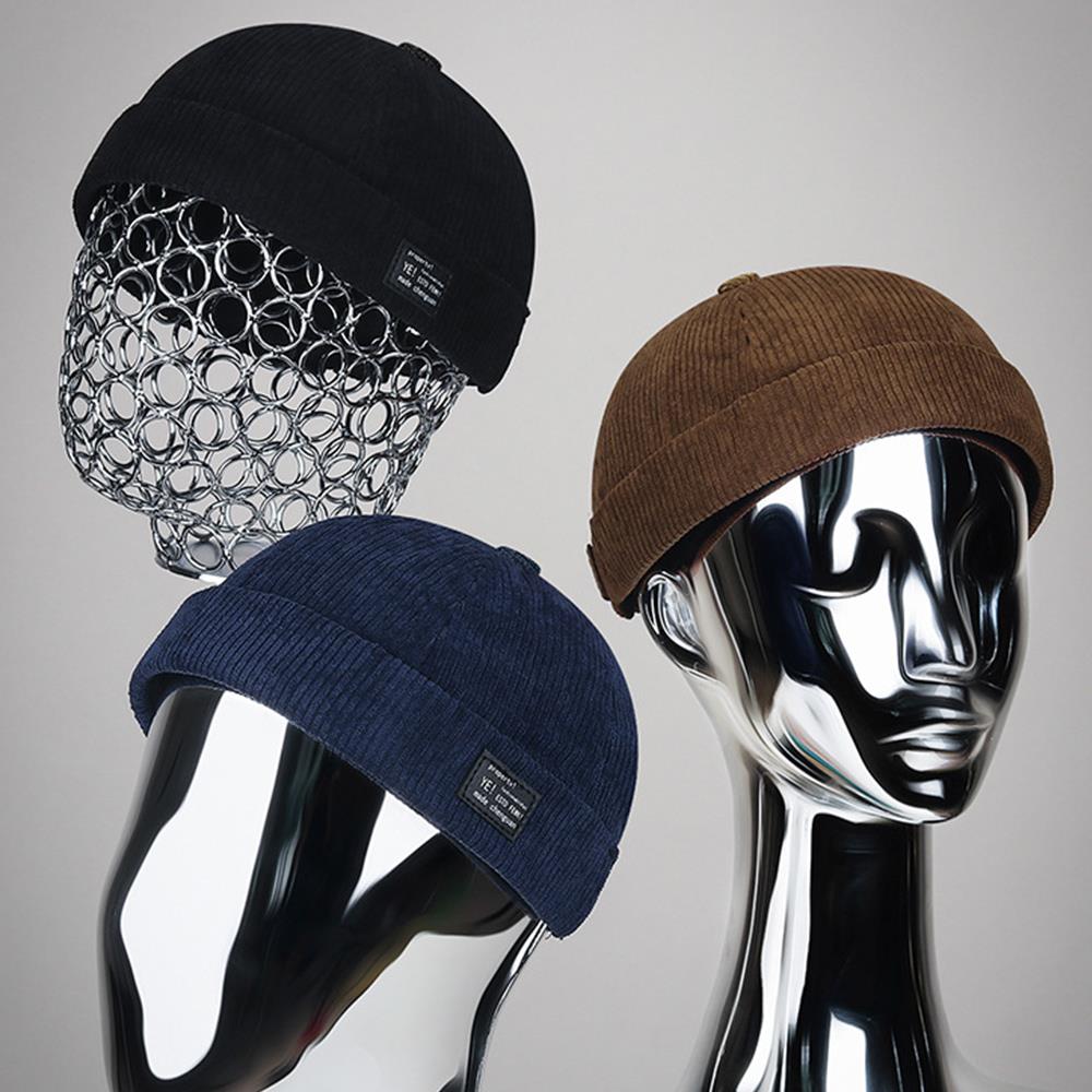 Unisex Beanies Retro Docker Cap Mode Trendy Hip Hop Hoed Corduroy Landhuurder Hoed Verstelbare Randloze Hoed Casual Koepel Meloon Hoed