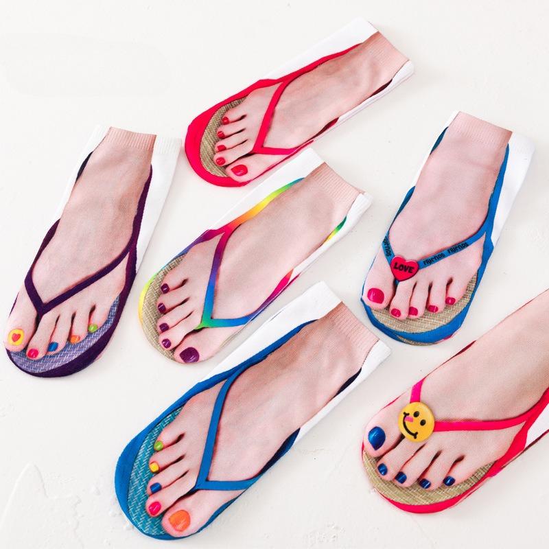 Ins Trendy Funny 3D Socks for Girls Printing Flip Flops Creative Internet Celebrity Ankle Socks