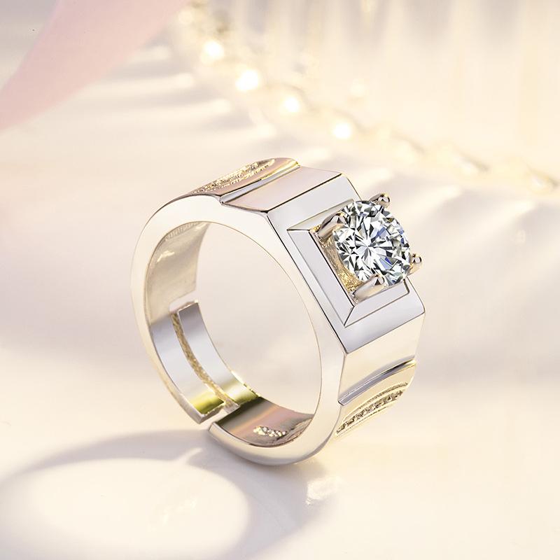 Pierścionek męski pierścionek imitacja platyny duży diament 1/2 karata pierścionek męski dominujący męski pierścionek z diamentem imitującym platynę