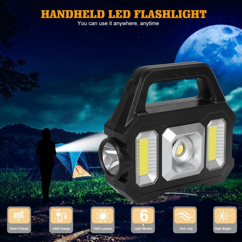 Torcia LED Solare da 1200mAh - Luce Ricaricabile per Campeggio/Lavoro con 6 Modalità, Impermeabile IPX7 per Emergenze Outdoor Escursioni
