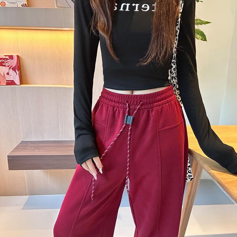 Red Scimitar Pants Sweatpants Spring and Autumn New Wide-leg Pants High Waist Loose Small Casual Sweatpants