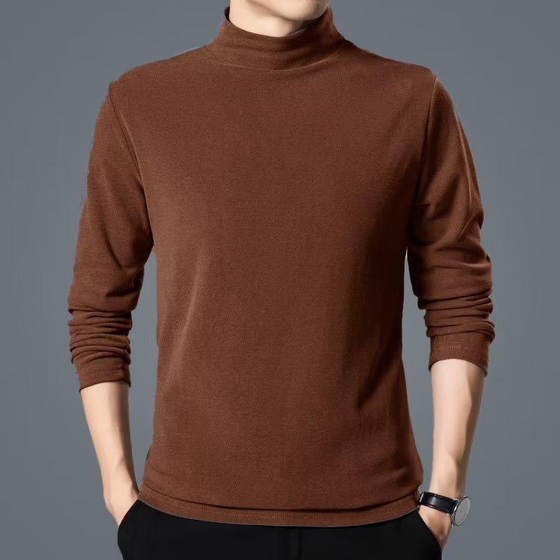 T-shirt da uomo in pile double-face a maniche lunghe: Scollo Semi-Alto, Strato Base Morbido Spazzolato per Autunno e Inverno