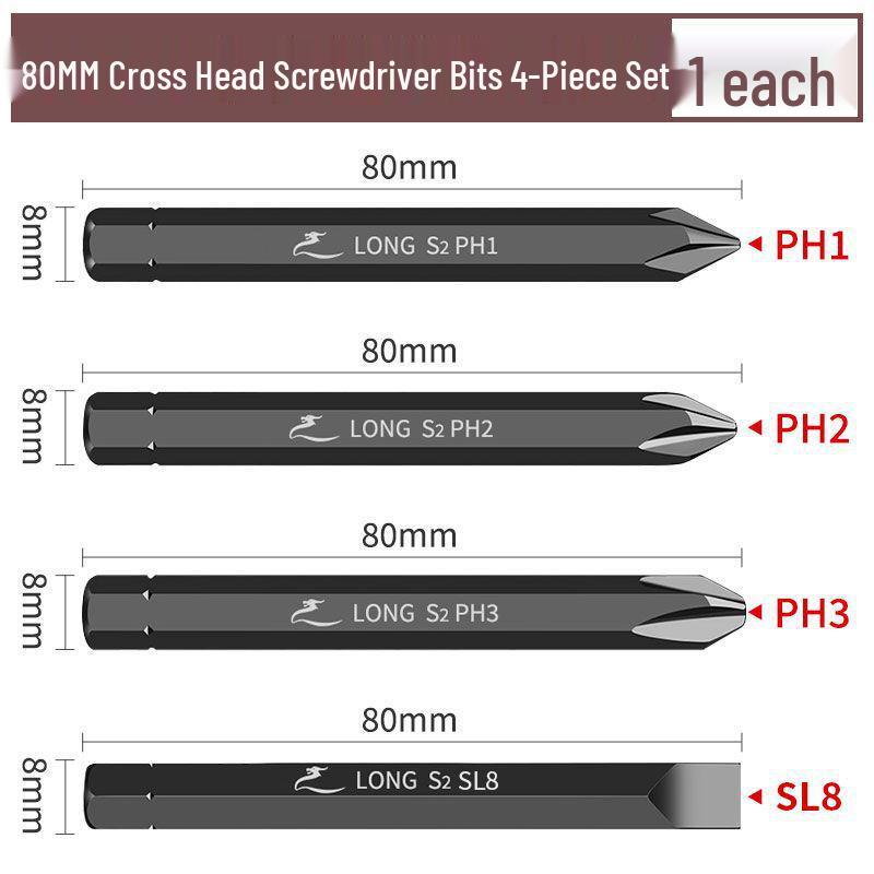 Phillips Flat-head Hex Impact Bit Set - S2 Alloy Steel
