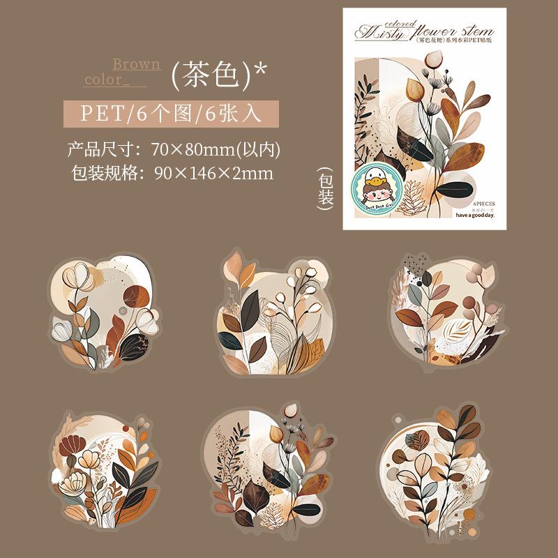6pcs/1lot Kawaii Stationery Stickers Misty colored flower stem Diary Decorative Mobile Stickers Scrapbooking DIY Craft Stickers