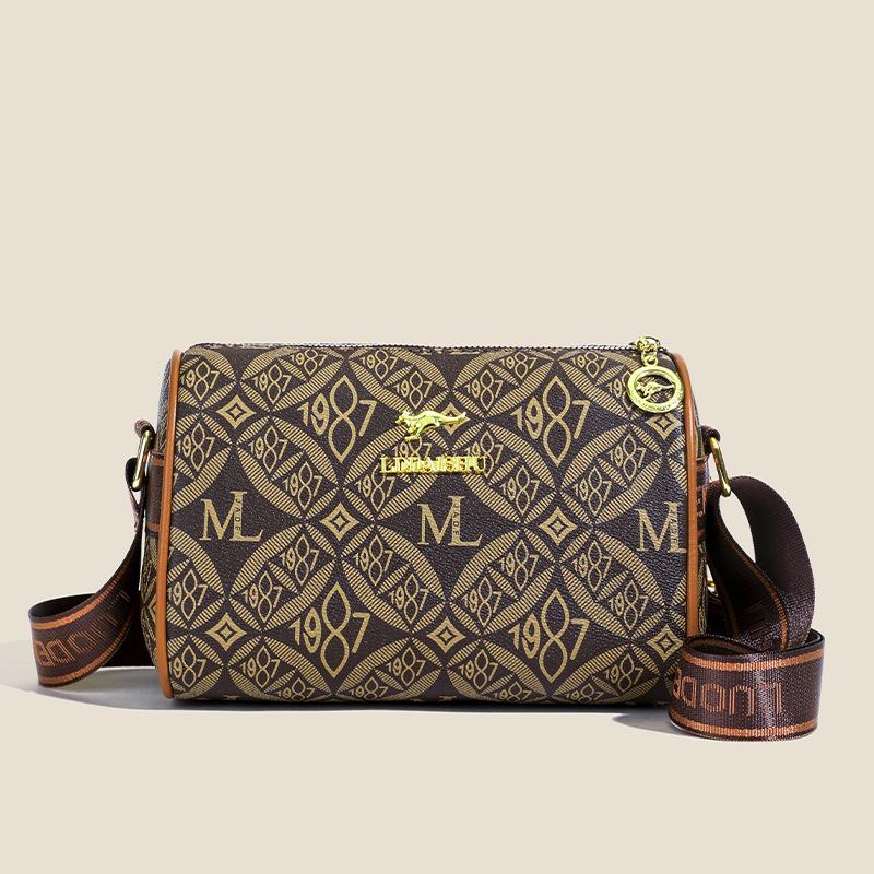 

Женская сумка на плечо и через плечо из мягкой кожи с ретро-принтом коричневый