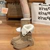 Vintage Plateau Dicke Sohle Damen Ritterstiefel Modische Gürtelschnalle Höhenverstellbare Schuhe Weibliches Fellfutter Mittelhohe Stiefeletten
