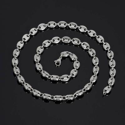 European and American Hip-hop Color Preservation Vacuum Plating 8mm Coffee Bean Necklace Lobster Buckle Stainless Steel Pig Nose Button Necklace