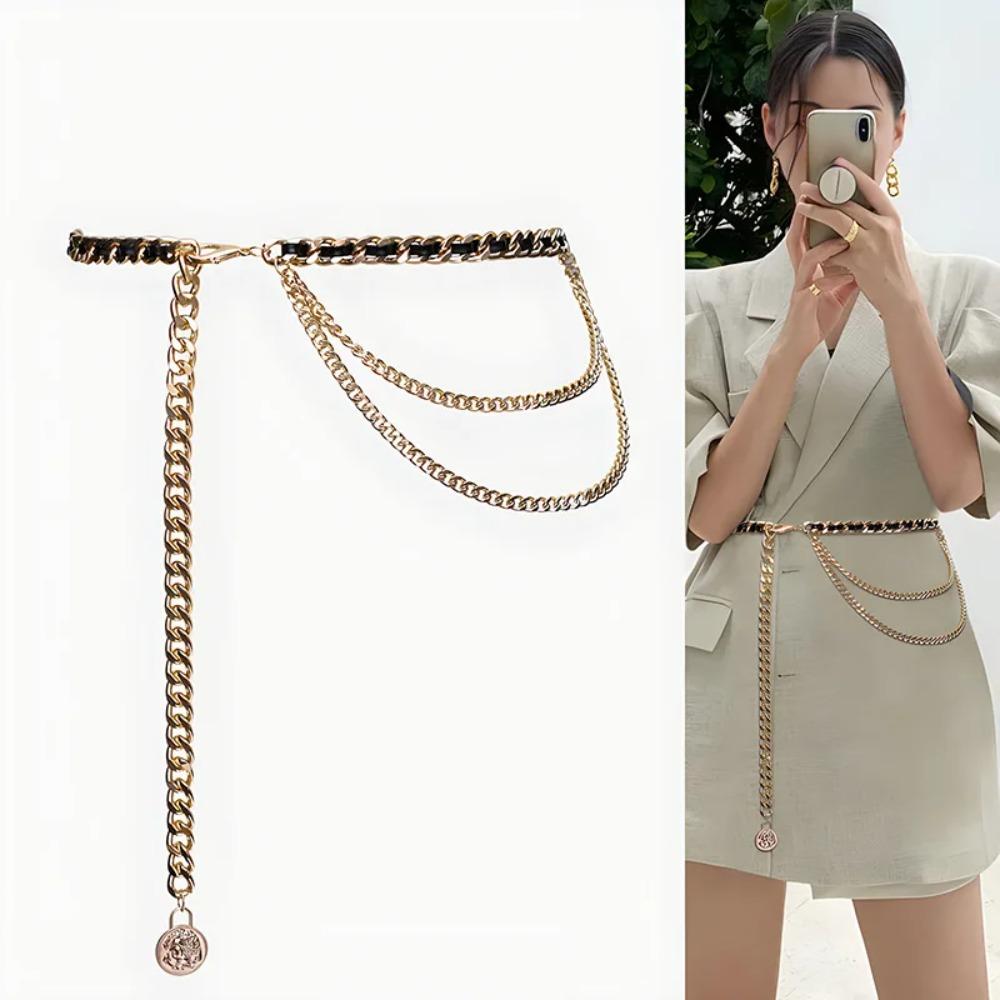 High Quality Metal Waist Chain Round Flower Pendant Chain Strap Rope Waist Belt Adjustable Women Waistband