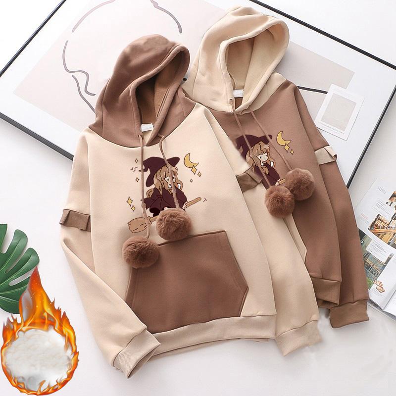 Automne hiver polaire sweat à capuche harajuku imprimé dessin animé hoodies femmes style preppy manches longues sweat à capuche oversize jeune fille