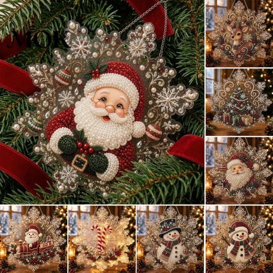 Anfängerfreundliche Kunstaktivitäten Weihnachten Falsche Perlenmalerei Sonnenfänger-Set, Acryl-Schneeflockenform-Platte DIY Perlenornamente mit Spitzenrand, 3D