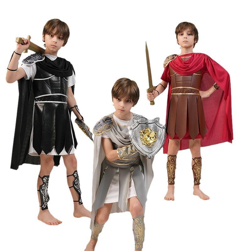 Halloween boy samurai costume, boy Roman warrior stage show boy party costume