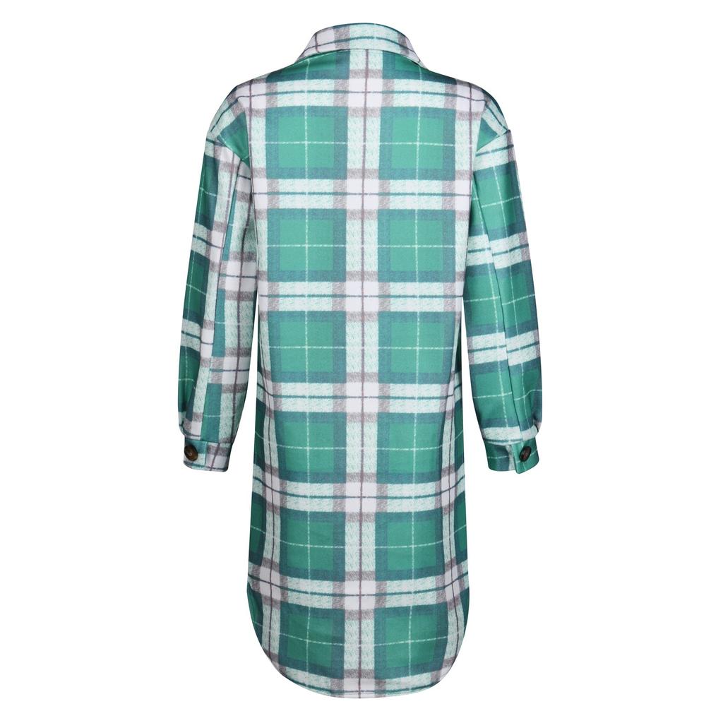 Women's Casual Long Sleeve Plaid Button Down Oversized Shirt Shacket Jacket Coat Outerwear With Pockets