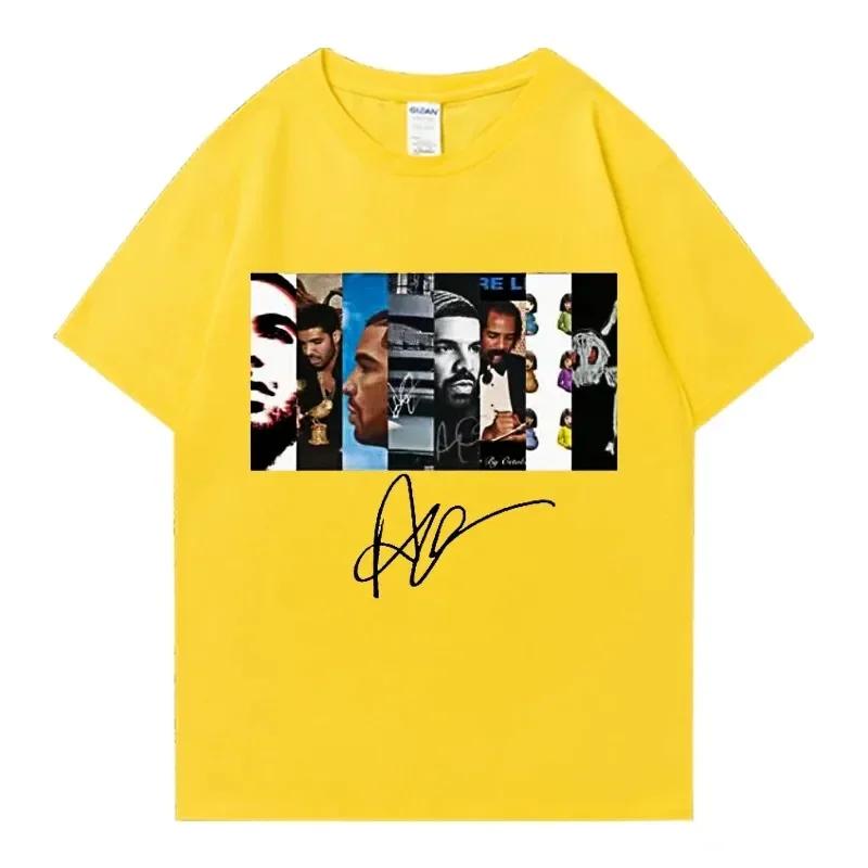 Men's Drake Retro Rapper Character Print 100% Pure Cotton Short-sleeved T-shirt, Hip-hop Casual Wear Top