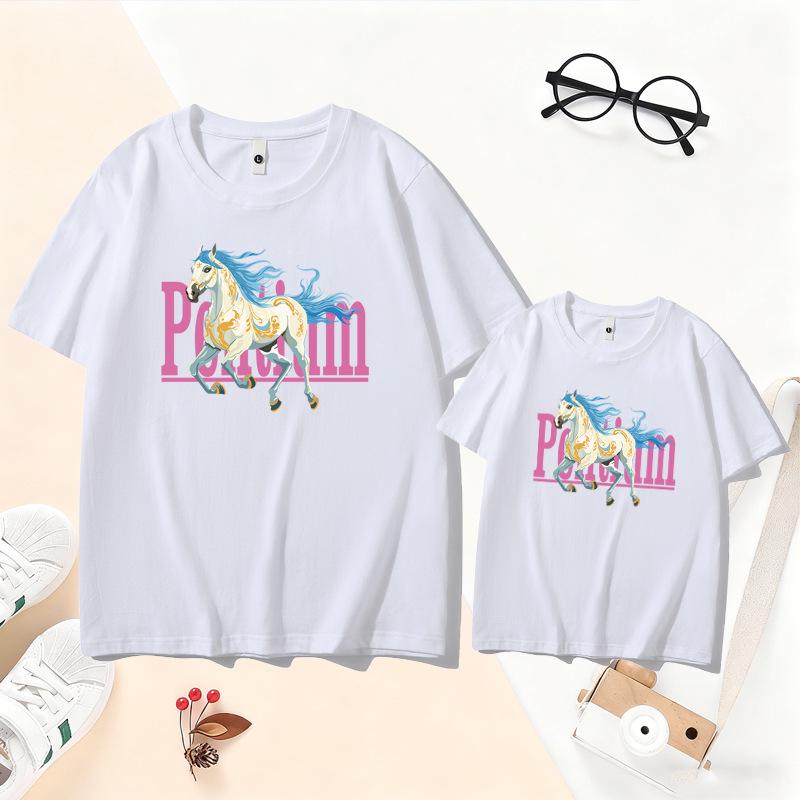 2026 Year of the Horse Family Matching Red T-Shirts - Parent-Child Short-Sleeve Set for New Year