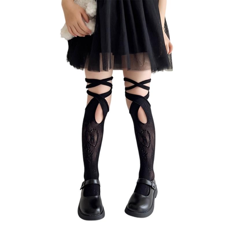 

Breathable Socks for Girls School Child KneeHigh Socks Laceup Mesh Socks for Summer Spring Girl Dress Midcalf Socks чёрный