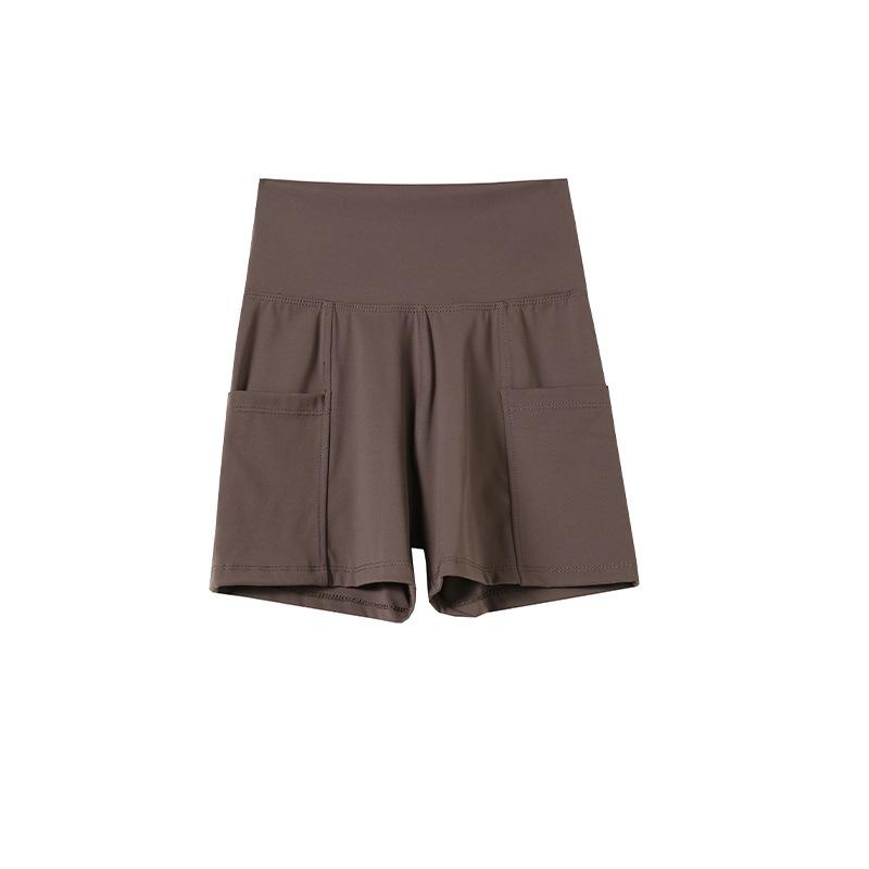

Новые брюки-карманы с застежкой «Акула» для женщин, летние тонкие шорты для йоги на открытом воздухе с высокой талией и защитой от живота M (80-52.5 kg) темно-коричневого