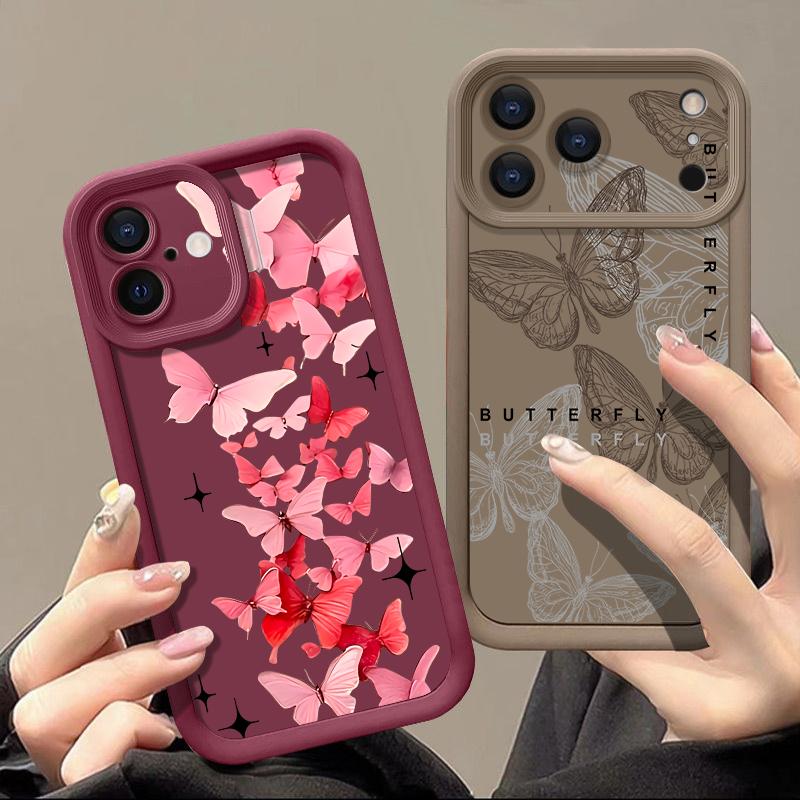 Pink Butterfly Case For iPhone 17 Pro Max Case iPhone 16 15 14 13 Pro Max 11 17e 16e Shockproof Bumper Soft Silicone Phone Cover Cases