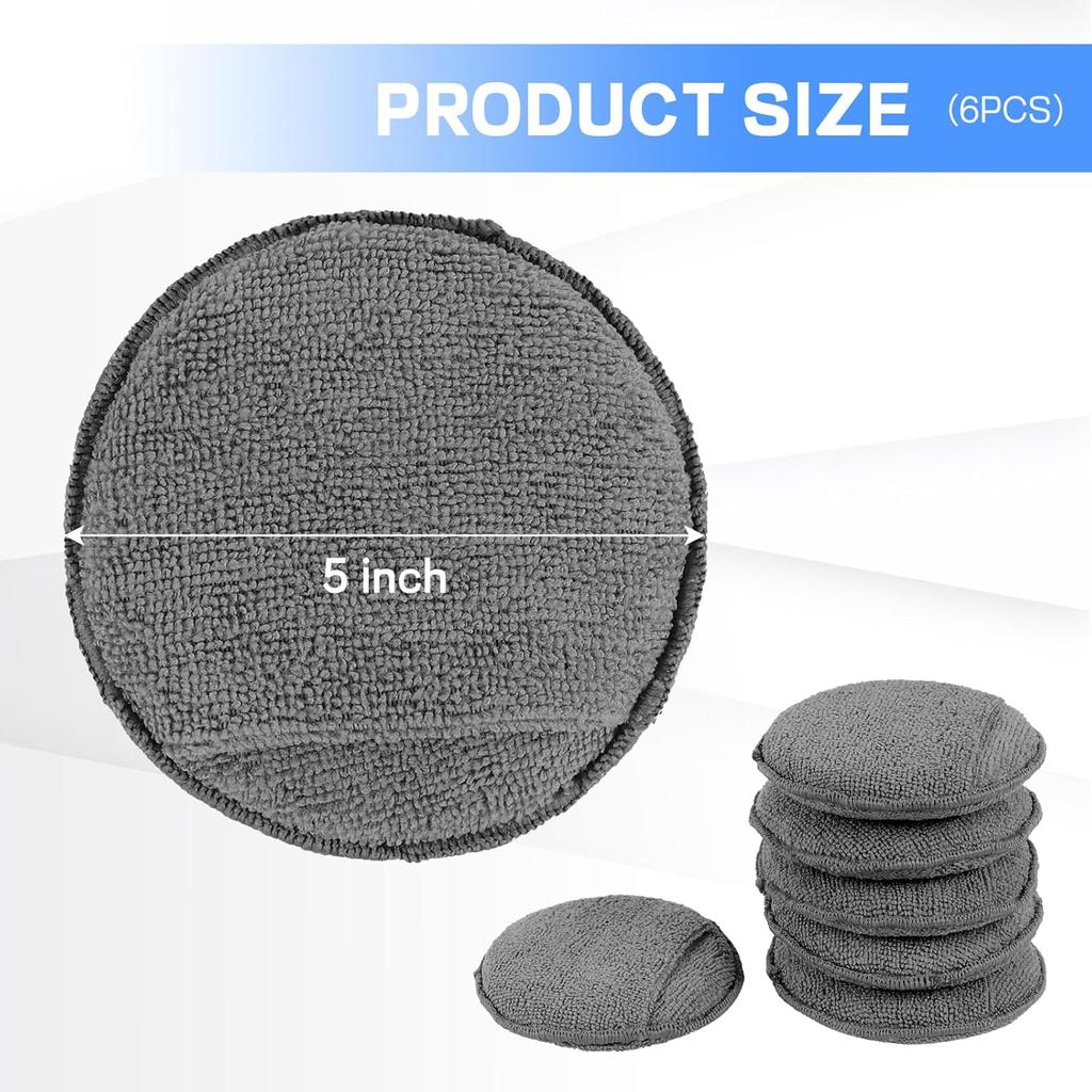 Hovom 6PCS Microfiber Wax Applicator, 5" Round Applicator Pads, Soft Automotive Waxing Foam Pads, Buffing Pads For Car Cleaning, Polishing And