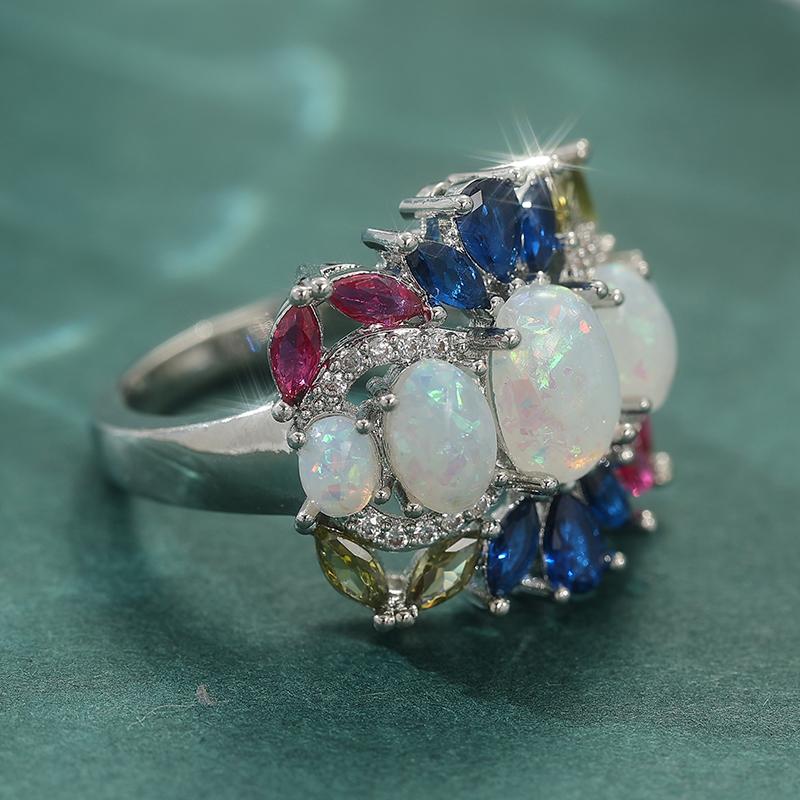 Elegant Inlaid Imitation Opal CZ Women's Ring Exquisite CopperColor Geometry Daily Wear Party Jewelry Anniversary Gift